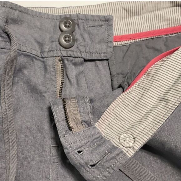 JNY Gray Linen Zip Fly Drawstring Shorts Pockets Women Size 10 - Picture 7 of 13